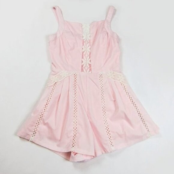 Pants - Boho Romper Medium Pink & White Crochet Lace Floral Sleeveless Lined Zipper NEW